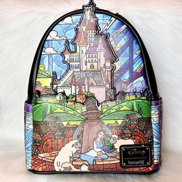 Beauty & Beast Stained Glass Castle Backpack, Wallet & Cardholder Loungefly NWT - Picture 2 of 16